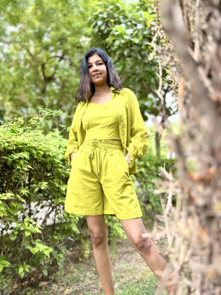 3-Piece Co-Ord Set in Frozen Green - Mul Cotton with Shorts and Adjustable Inner