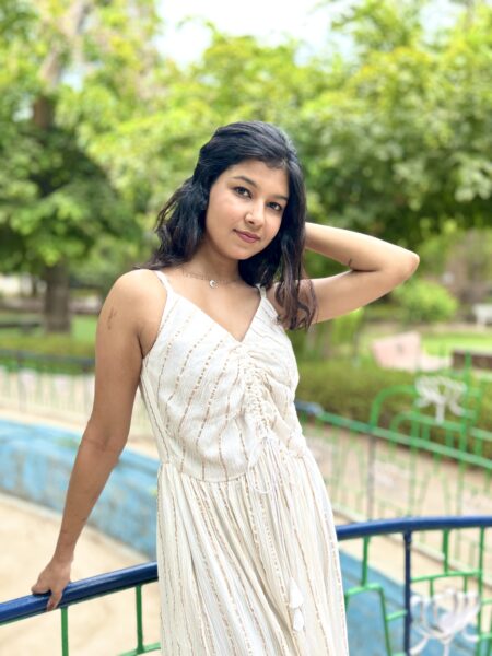 One-Piece Golden Striped Gown in Soft Rayon - 46" Frock Style with Adjustable Fit